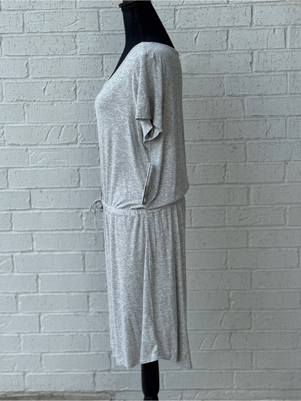 Olive & Oak Heather Gray Short Sleeve Drawstring Mini Dress - Picture 2 of 6